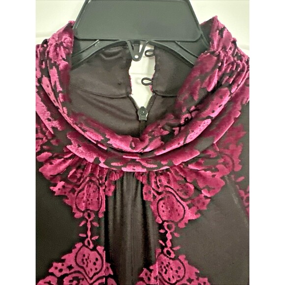 Vince Camuto Women's Burnout Velvet Balloon-Sleeve Chic Dress Black Fuchsia 10 - Picture 10 of 14